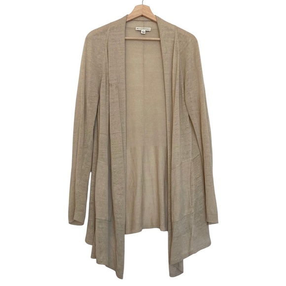 WHITE + WARREN Waterfall Cardigan Gauzy Linen Blend Open Tan - Picture 1 of 7
